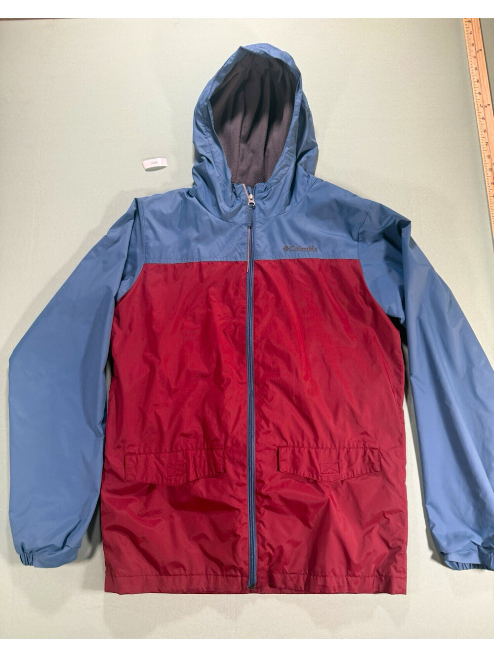 Columbia Men’s XL Colorblock Hooded Full Zip Windbreaker Jacket Blue Red